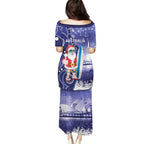 Christmas In July Australia Family Matching Puletasi and Hawaiian Shirt Santa Surfboard Sydney Opera House - Blue