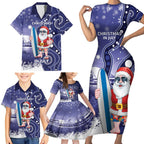 Christmas In July Australia Family Matching Short Sleeve Bodycon Dress and Hawaiian Shirt Santa Surfboard Sydney Opera House - Blue