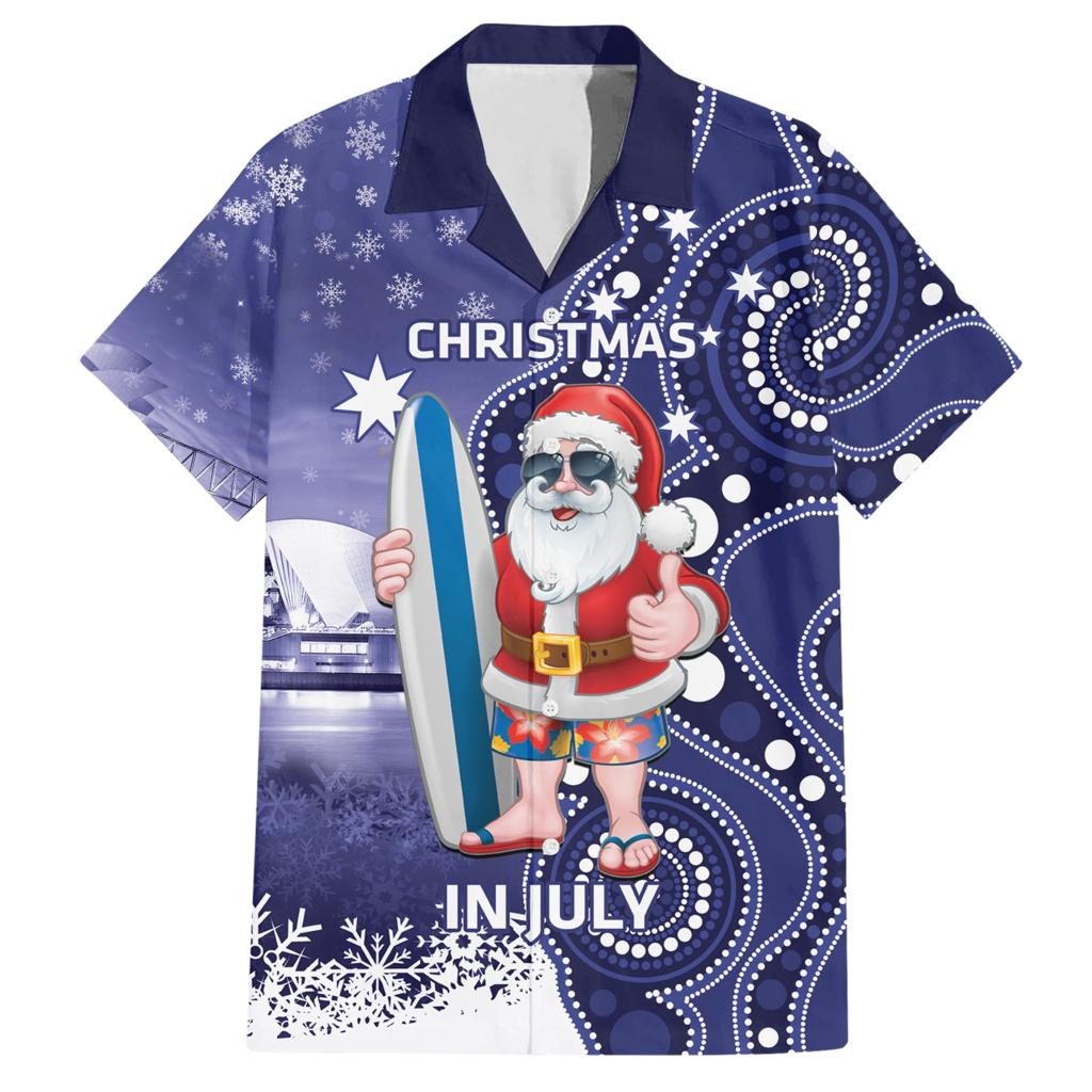 Christmas In July Australia Family Matching Short Sleeve Bodycon Dress and Hawaiian Shirt Santa Surfboard Sydney Opera House - Blue