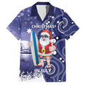 Christmas In July Australia Family Matching Short Sleeve Bodycon Dress and Hawaiian Shirt Santa Surfboard Sydney Opera House - Blue