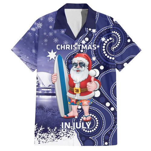 Christmas In July Australia Family Matching Short Sleeve Bodycon Dress and Hawaiian Shirt Santa Surfboard Sydney Opera House - Blue