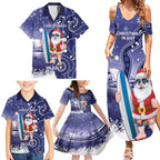 Christmas In July Australia Family Matching Summer Maxi Dress and Hawaiian Shirt Santa Surfboard Sydney Opera House - Blue