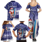 Christmas In July Australia Family Matching Summer Maxi Dress and Hawaiian Shirt Santa Surfboard Sydney Opera House - Blue