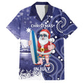Christmas In July Australia Family Matching Summer Maxi Dress and Hawaiian Shirt Santa Surfboard Sydney Opera House - Blue
