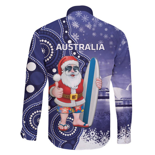 Christmas In July Australia Family Matching Summer Maxi Dress and Hawaiian Shirt Santa Surfboard Sydney Opera House - Blue