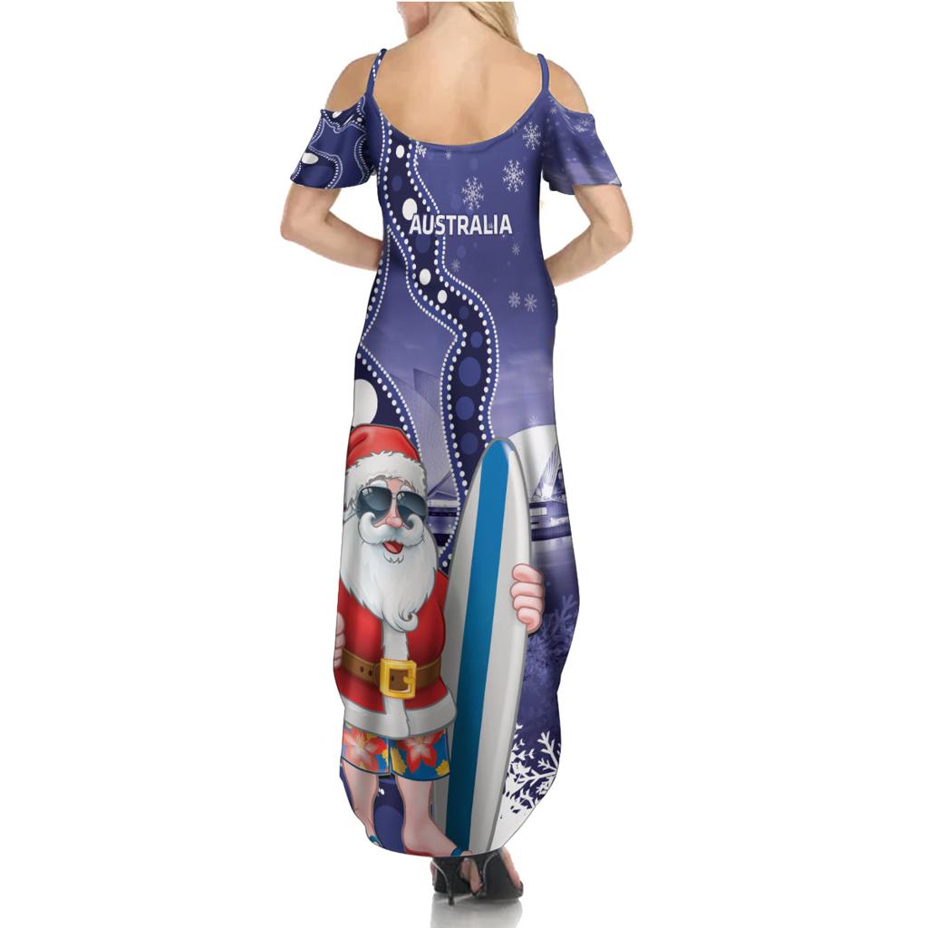 Christmas In July Australia Family Matching Summer Maxi Dress and Hawaiian Shirt Santa Surfboard Sydney Opera House - Blue