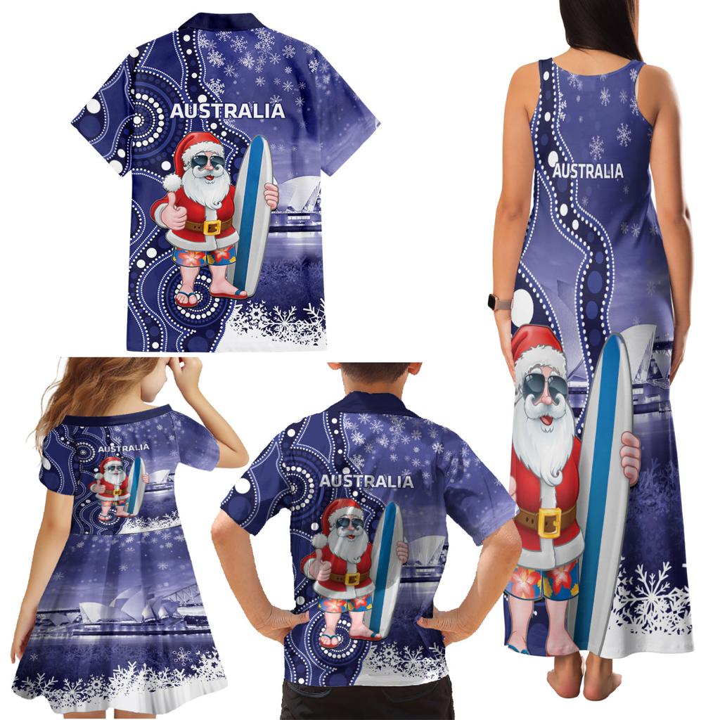 Christmas In July Australia Family Matching Tank Maxi Dress and Hawaiian Shirt Santa Surfboard Sydney Opera House - Blue
