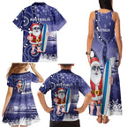 Christmas In July Australia Family Matching Tank Maxi Dress and Hawaiian Shirt Santa Surfboard Sydney Opera House - Blue