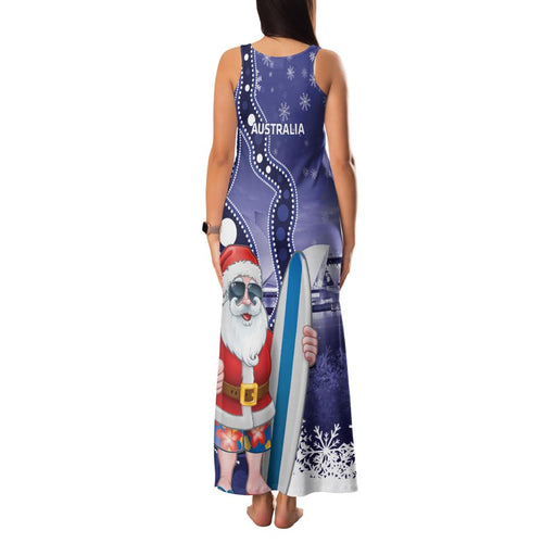 Christmas In July Australia Family Matching Tank Maxi Dress and Hawaiian Shirt Santa Surfboard Sydney Opera House - Blue