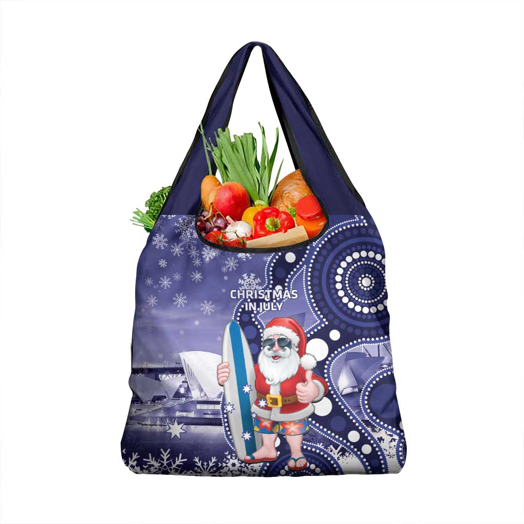 Christmas In July Australia Grocery Bag Santa Surfboard Sydney Opera House - Blue