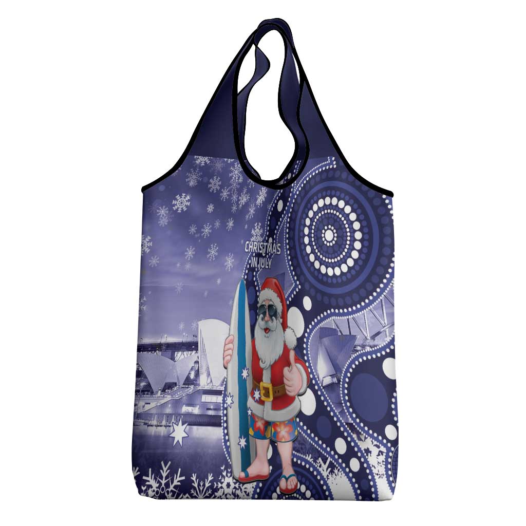 Christmas In July Australia Grocery Bag Santa Surfboard Sydney Opera House - Blue