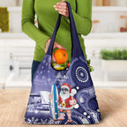 Christmas In July Australia Grocery Bag Santa Surfboard Sydney Opera House - Blue