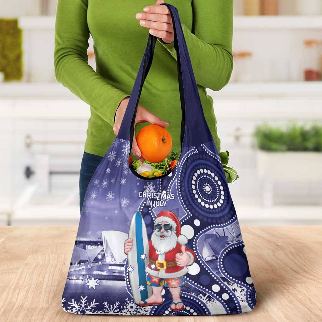 Christmas In July Australia Grocery Bag Santa Surfboard Sydney Opera House - Blue