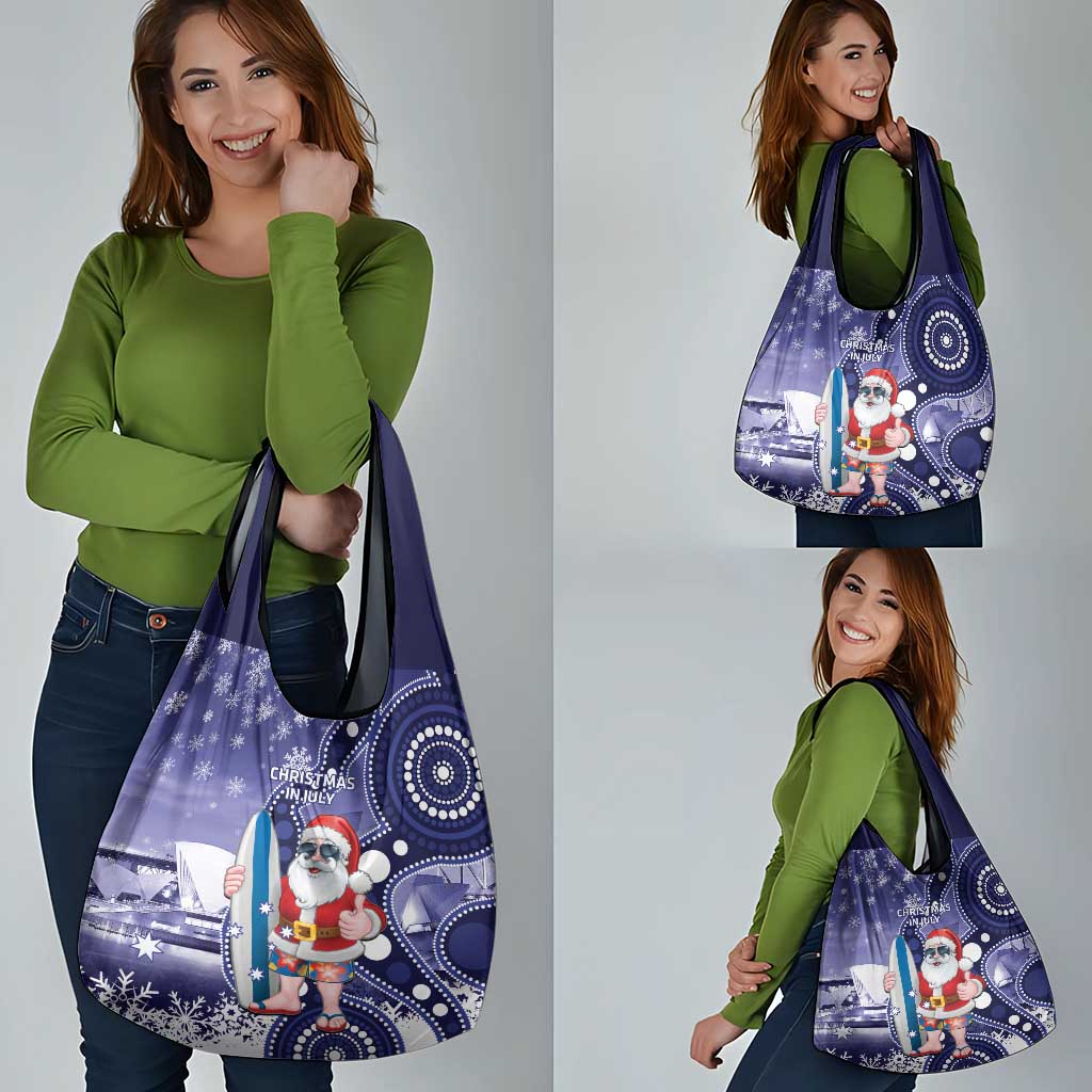 Christmas In July Australia Grocery Bag Santa Surfboard Sydney Opera House - Blue