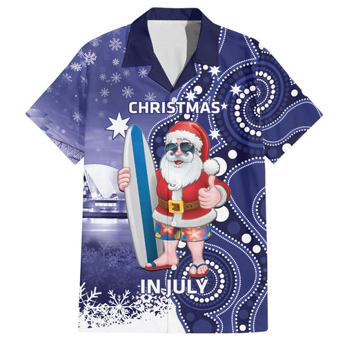 Christmas In July Australia Hawaiian Shirt Santa Surfboard Sydney Opera House - Blue
