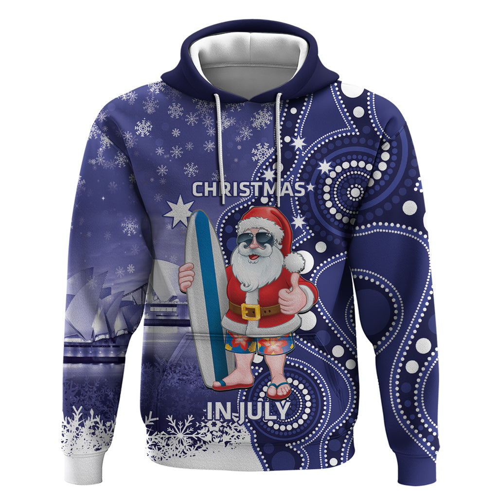 Christmas In July Australia Hoodie Santa Surfboard Sydney Opera House - Blue