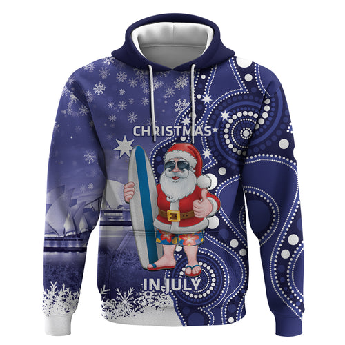 Christmas In July Australia Hoodie Santa Surfboard Sydney Opera House - Blue