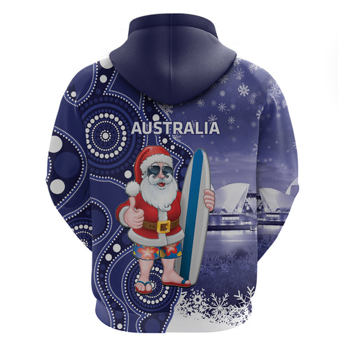 Christmas In July Australia Hoodie Santa Surfboard Sydney Opera House - Blue