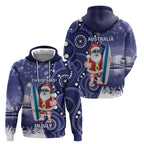 Christmas In July Australia Hoodie Santa Surfboard Sydney Opera House - Blue