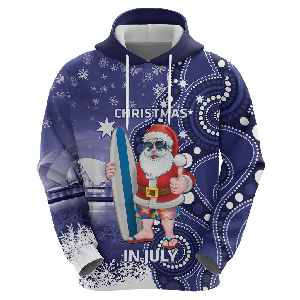 Christmas In July Australia Hoodie Santa Surfboard Sydney Opera House - Blue