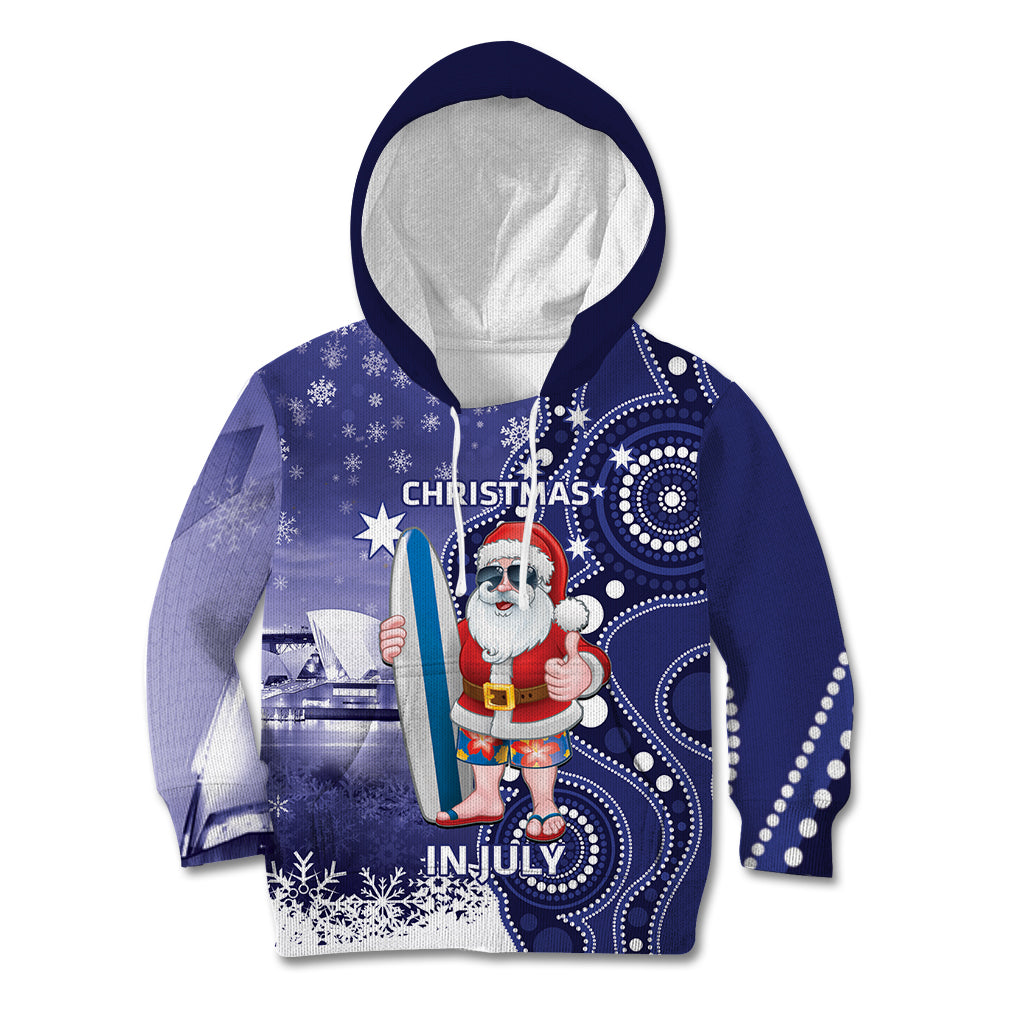 Christmas In July Australia Kid Hoodie Santa Surfboard Sydney Opera House - Blue