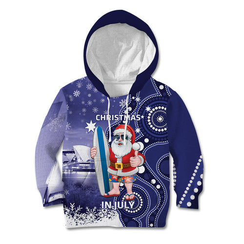 Christmas In July Australia Kid Hoodie Santa Surfboard Sydney Opera House - Blue