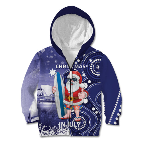 Christmas In July Australia Kid Hoodie Santa Surfboard Sydney Opera House - Blue