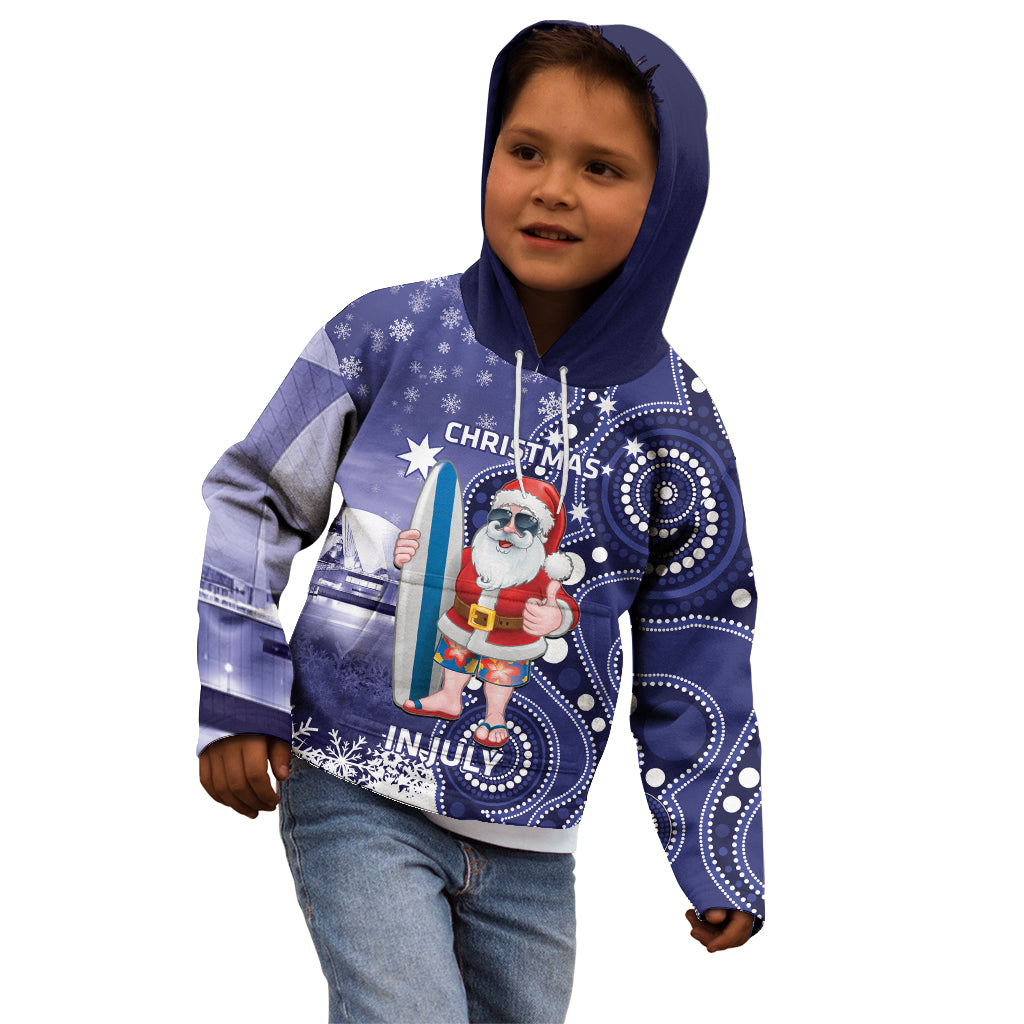 Christmas In July Australia Kid Hoodie Santa Surfboard Sydney Opera House - Blue