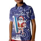 Christmas In July Australia Kid Polo Shirt Santa Surfboard Sydney Opera House - Blue