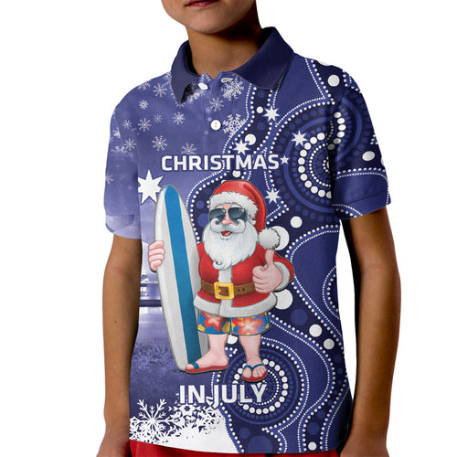 Christmas In July Australia Kid Polo Shirt Santa Surfboard Sydney Opera House - Blue