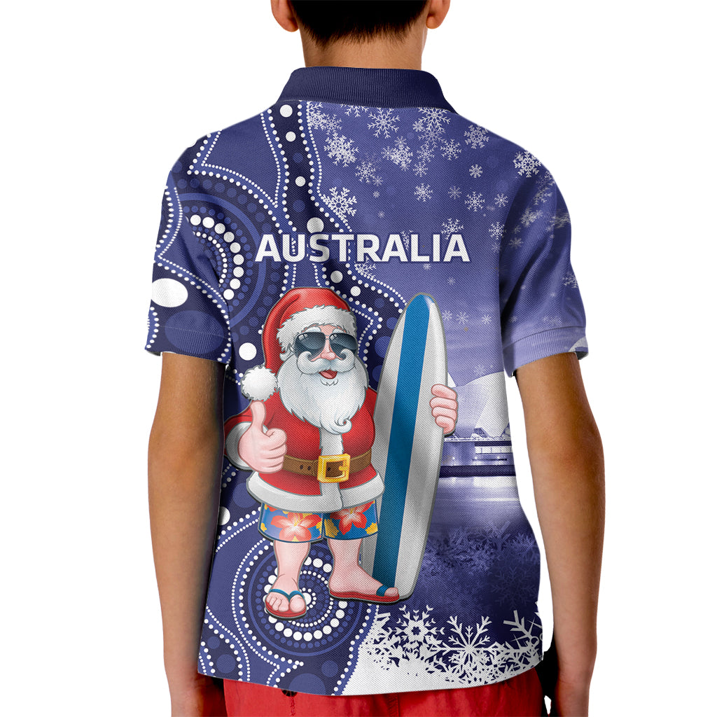 Christmas In July Australia Kid Polo Shirt Santa Surfboard Sydney Opera House - Blue