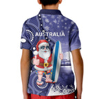 Christmas In July Australia Kid Polo Shirt Santa Surfboard Sydney Opera House - Blue