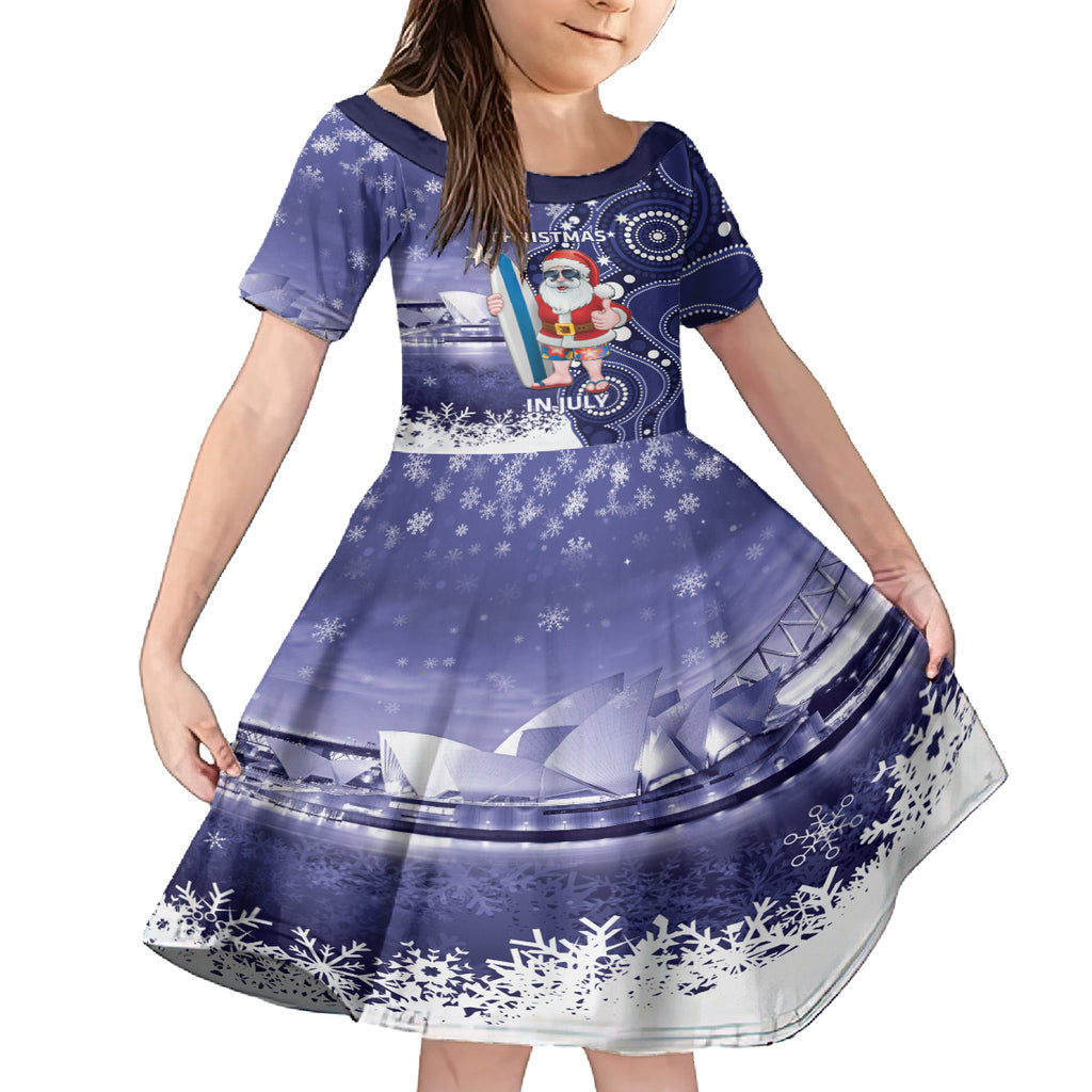 Christmas In July Australia Kid Short Sleeve Dress Santa Surfboard Sydney Opera House - Blue