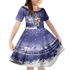 Christmas In July Australia Kid Short Sleeve Dress Santa Surfboard Sydney Opera House - Blue