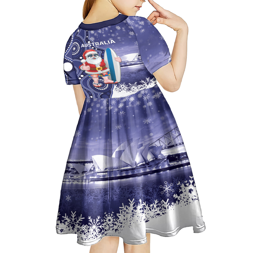 Christmas In July Australia Kid Short Sleeve Dress Santa Surfboard Sydney Opera House - Blue