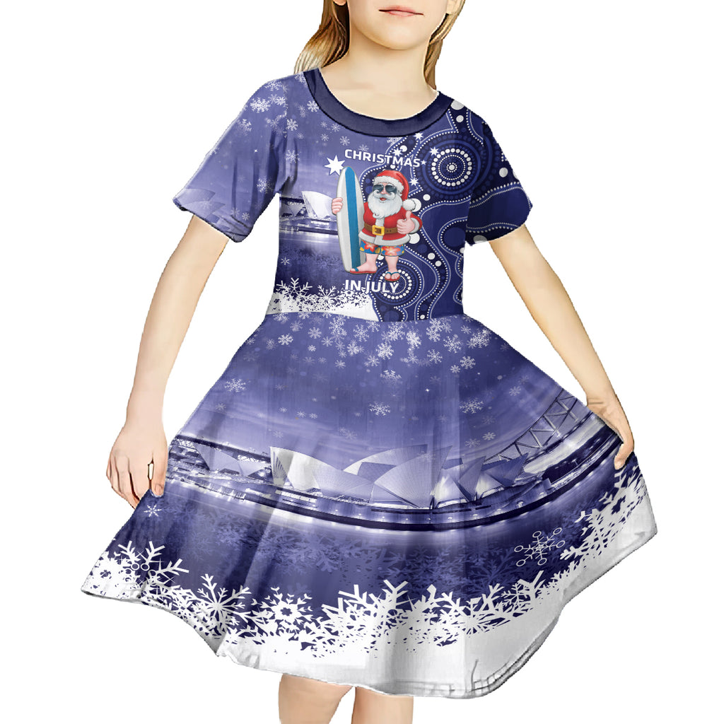Christmas In July Australia Kid Short Sleeve Dress Santa Surfboard Sydney Opera House - Blue