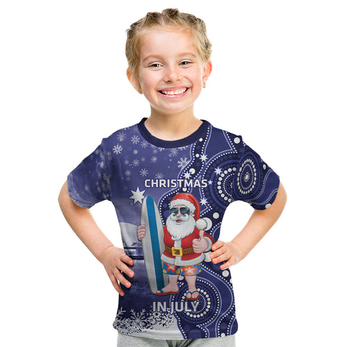 Christmas In July Australia Kid T Shirt Santa Surfboard Sydney Opera House - Blue