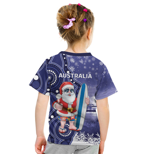 Christmas In July Australia Kid T Shirt Santa Surfboard Sydney Opera House - Blue