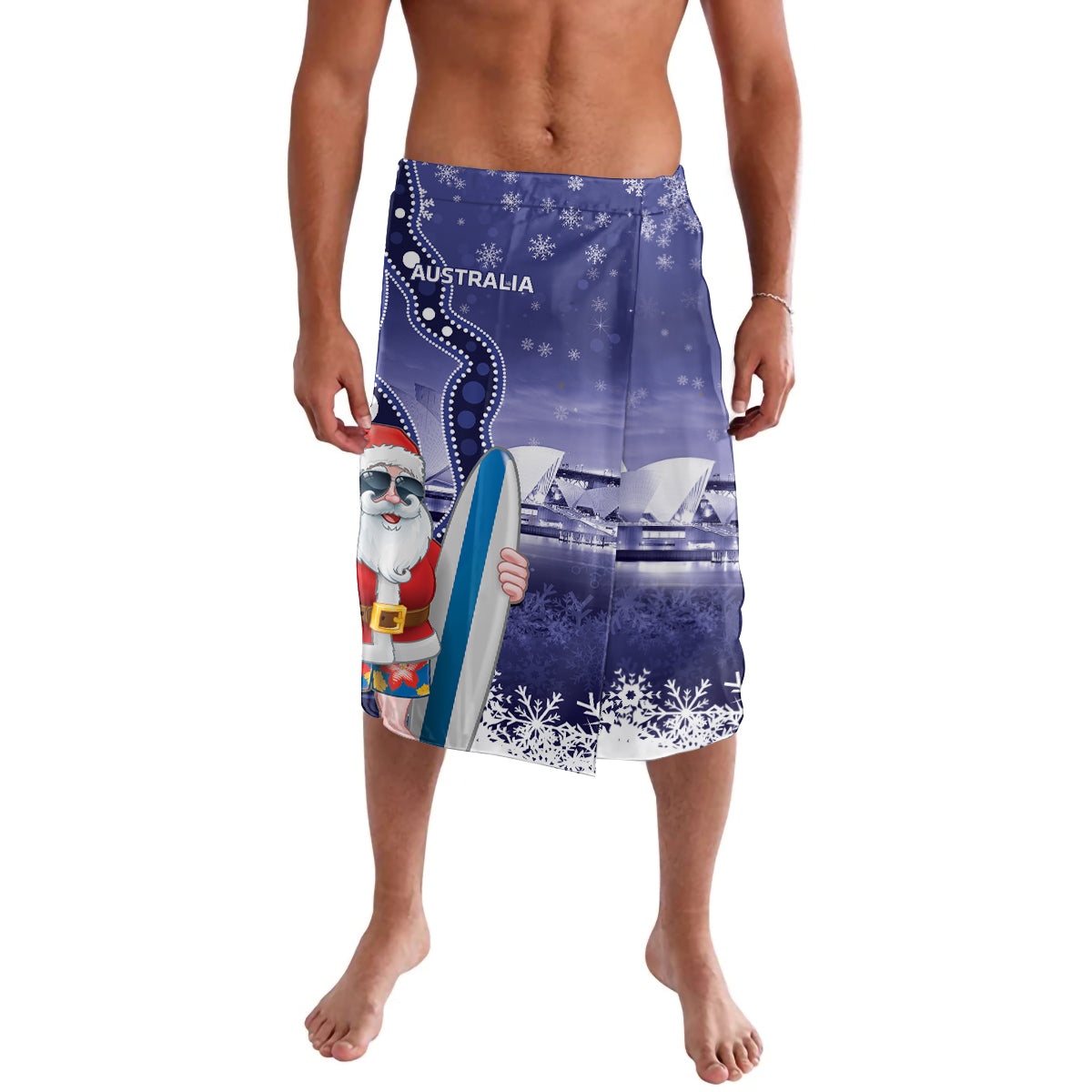 Christmas In July Australia Lavalava Santa Surfboard Sydney Opera House - Blue