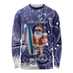 Christmas In July Australia Long Sleeve Shirt Santa Surfboard Sydney Opera House - Blue