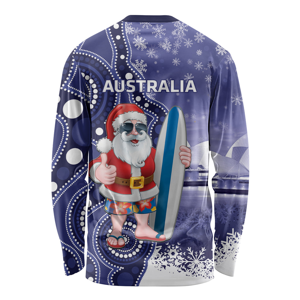 Christmas In July Australia Long Sleeve Shirt Santa Surfboard Sydney Opera House - Blue