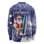 Christmas In July Australia Long Sleeve Shirt Santa Surfboard Sydney Opera House - Blue