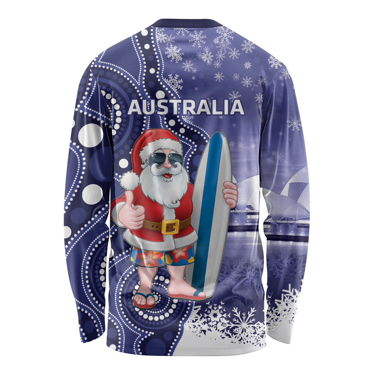 Christmas In July Australia Long Sleeve Shirt Santa Surfboard Sydney Opera House - Blue
