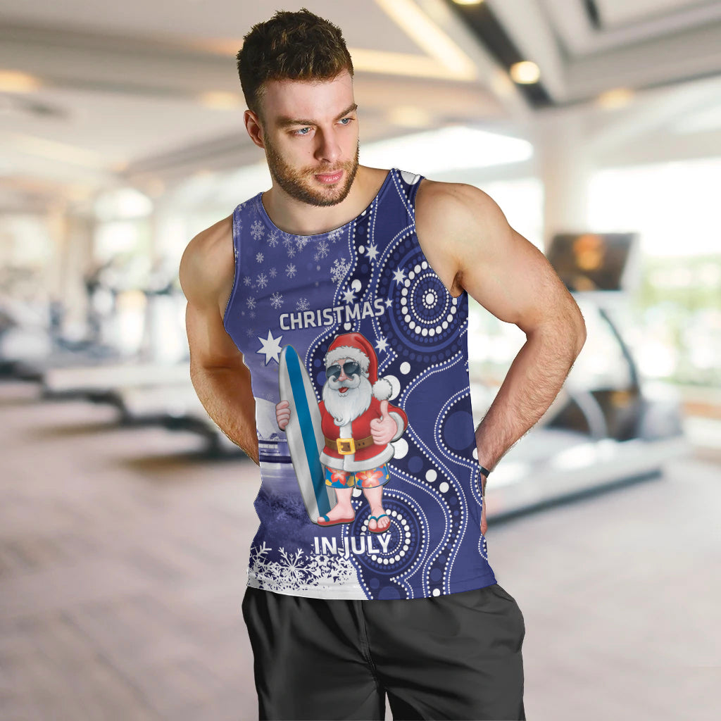 Christmas In July Australia Men Tank Top Santa Surfboard Sydney Opera House - Blue