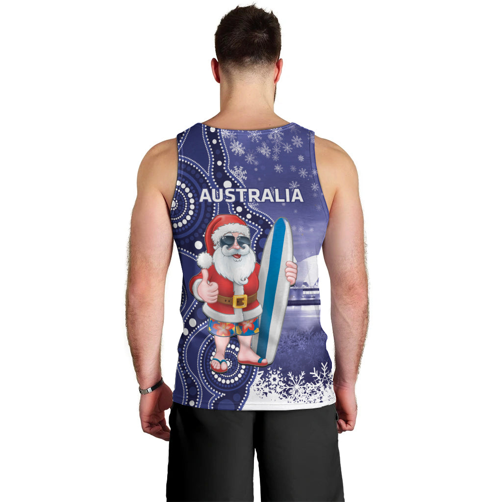 Christmas In July Australia Men Tank Top Santa Surfboard Sydney Opera House - Blue
