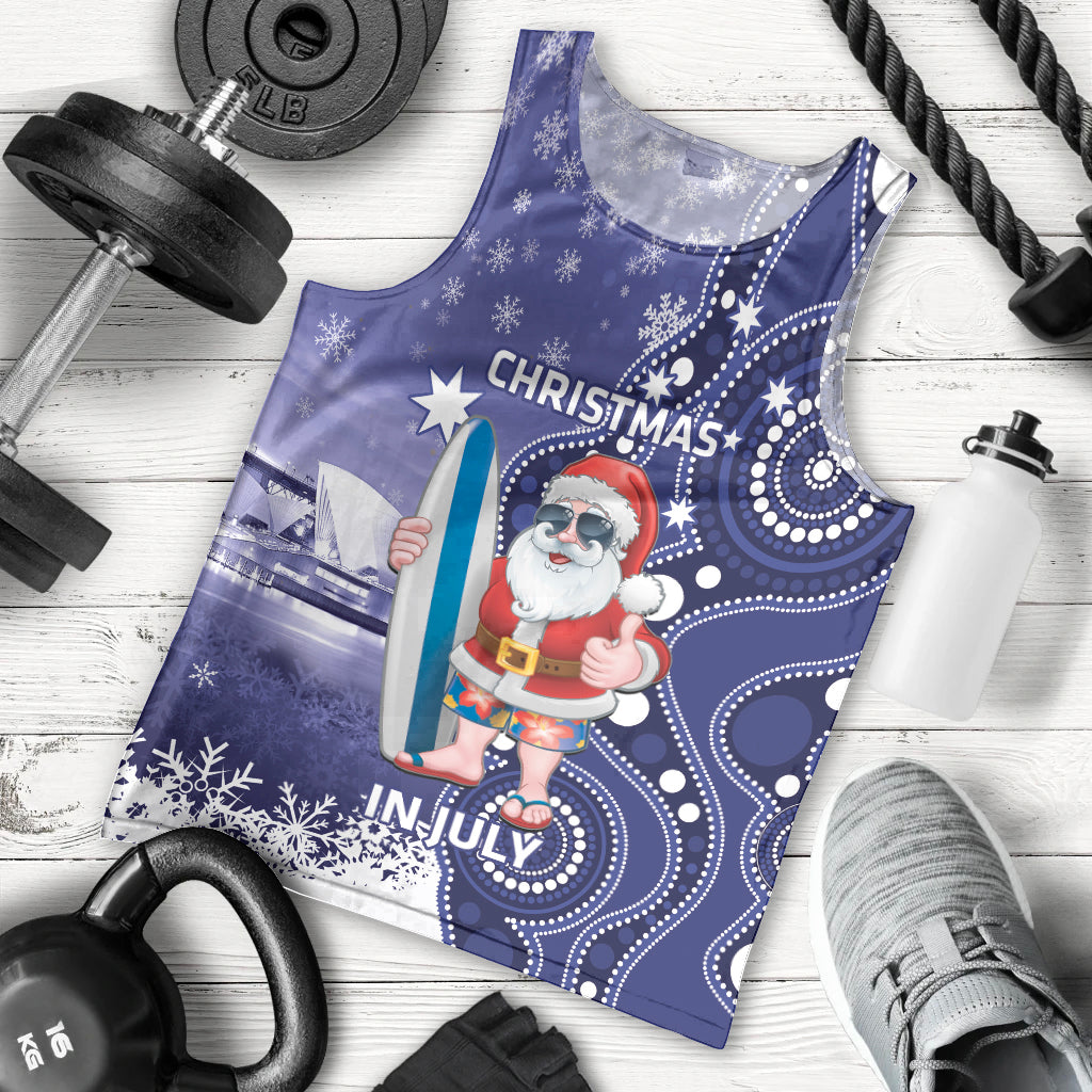 Christmas In July Australia Men Tank Top Santa Surfboard Sydney Opera House - Blue
