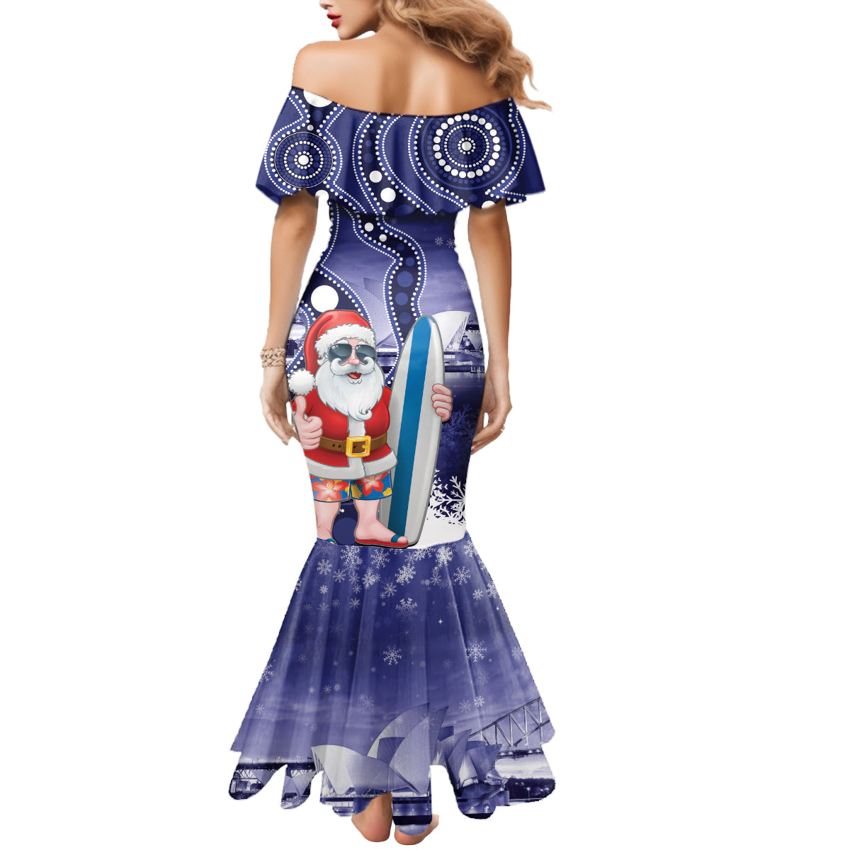 Christmas In July Australia Mermaid Dress Santa Surfboard Sydney Opera House - Blue