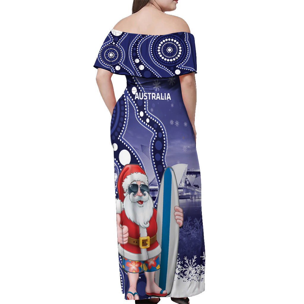 Christmas In July Australia Off Shoulder Maxi Dress Santa Surfboard Sydney Opera House - Blue