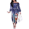 Christmas In July Australia Off The Shoulder Long Sleeve Dress Santa Surfboard Sydney Opera House - Blue
