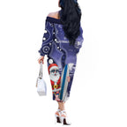 Christmas In July Australia Off The Shoulder Long Sleeve Dress Santa Surfboard Sydney Opera House - Blue